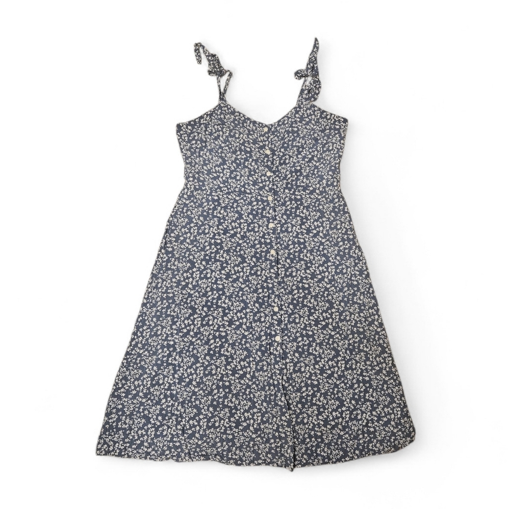 Gap Blue Floral Tie-Strap Button Front Midi Dress w/ Pockets Size 12